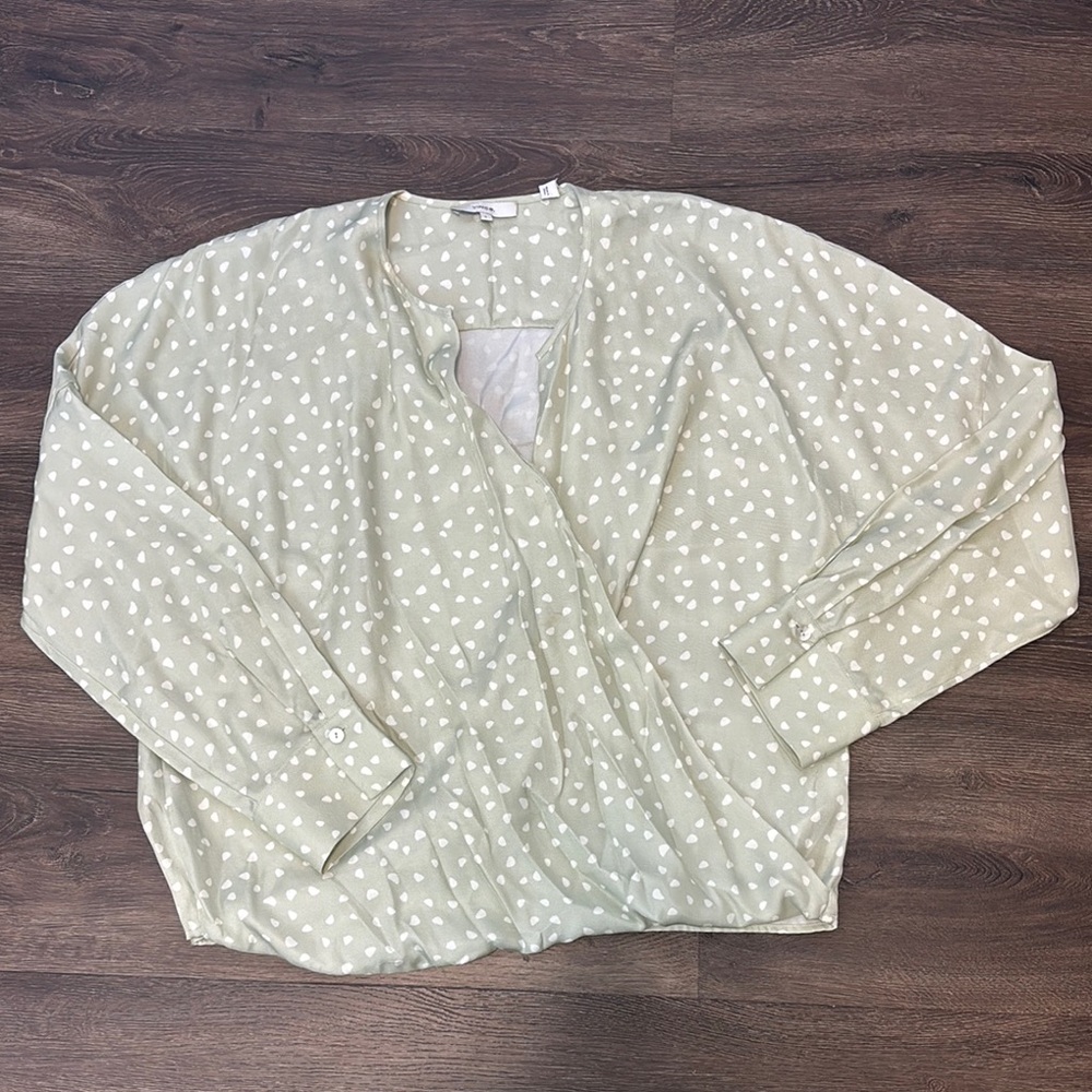 Vince Green & White Silk Blend Blouse - Large
